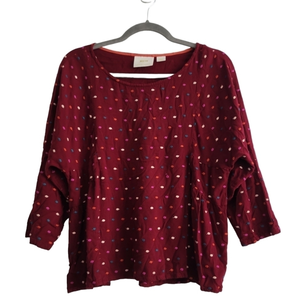 Anthropologieā Maeve Small Burgundy Embroidered Polka Dot Shirt Top